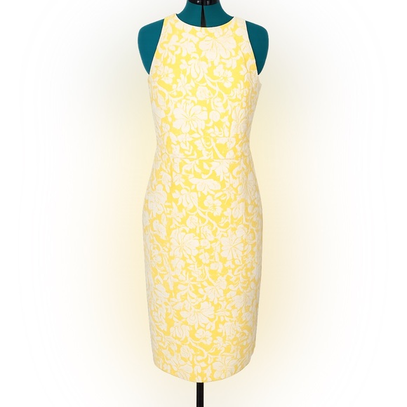 Ann Taylor Dresses & Skirts - Ann Taylor Yellow White Floral Jacquard Sheath Dress Size 2
